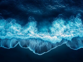 A top-down view of the ocean against a dark night sky with a black background in a realistic