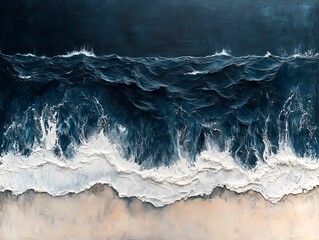 A top-down view of the ocean against a dark night sky with a black background in a realistic
