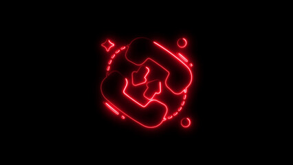 Modern red neon telephone icon with arrows and decorative elements against black background