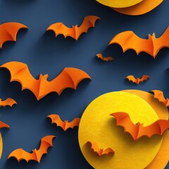 Halloween themed with bats and moon decoration on a dark background