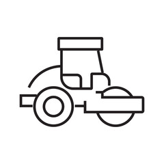 Line icon of asphalt paver or road roller, used in road construction and paving. Editable stroke, vector illustration. editable strokes. vector illustration