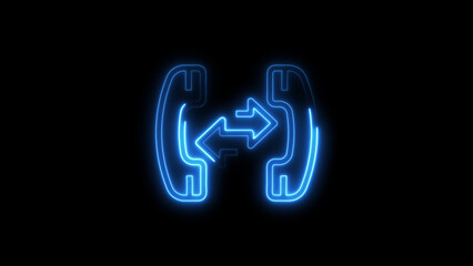 Neon telephone icon communicating concept with glowing blue outlines and black background