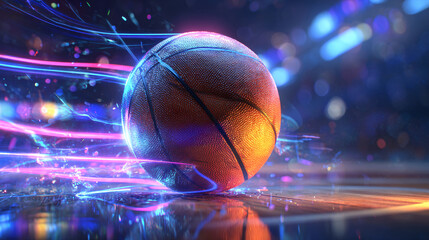 Dynamic Basketball with Neon Trails Energized Sports Concept for Visual Communication Designs