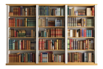 Modern wooden bookshelf in high resolution PNG with transparent background, ideal for interior design cutouts, digital home decor projects, furniture mockups, and architectural visualizations.
