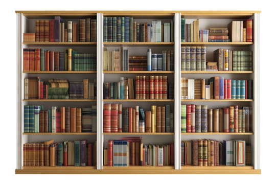Modern wooden bookshelf in high resolution PNG with transparent background, ideal for interior design cutouts, digital home decor projects, furniture mockups, and architectural visualizations.