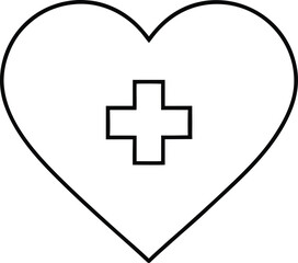 Obraz premium heart with medical cross icon line art vector illustration on transparent background
