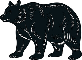 Bear silhouette and outline icon vector set in walking style, minimalist wildlife illustration for logos or signs.