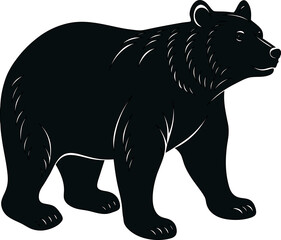 Linocut bear silhouette walking, perfect for wildlife, forest, and nature art.