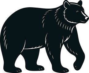 Powerful bear linocut silhouette walking, ideal for wildlife and outdoor themes.