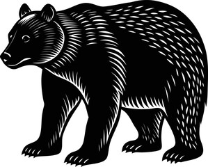 Linocut bear, symbol of nature, strength, and freedom.