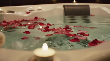 Romantic Hot Tub with Rose Petals, and Spa.