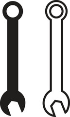 Tool repair and service flat, outline icon set. Working Engineering illustration. Instrument construction vectors. Maintenance mechanic hardware symbol fix support equipment on transparent background.