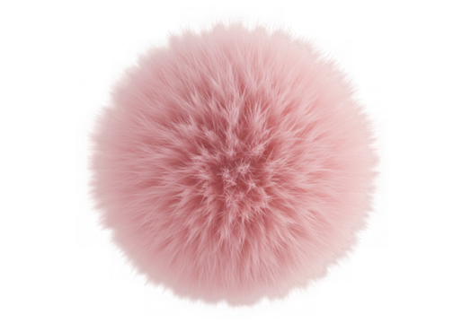 Fluffy pink pompom, soft ball isolated on transparent background