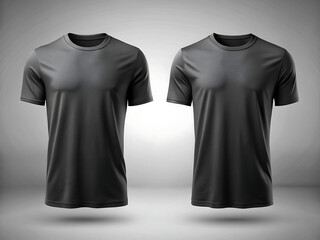Two plain black tshirts are presented on a neutral background, ideal for showcasing apparel design and style