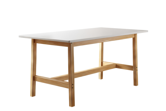 Modern wooden dining table with clean lines and minimalist design, isolated on transparent background in high resolution PNG format, ideal for digital interior design cutouts and furniture mockups