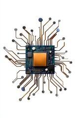 Abstract Electronic Circuit Board with Central Processor and Connecting Wires in Technology Theme