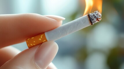 Hand Holding a Lit Cigarette