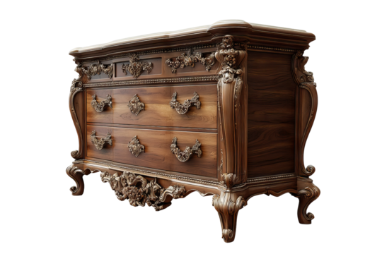 Modern wooden dresser isolated on transparent background in high resolution PNG format, ideal for digital furniture cutouts, interior design mockups, and stylish bedroom decor visualizations