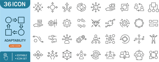 Adaptability Change Transformation Management Growth Gear Editable Line Icon Setadaptability,change,transformation,management,growth,gear,editable,line,process,solution,teamwork,development,efficiency