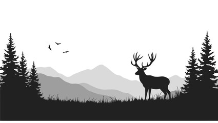 Majestic stag stands in a serene mountain landscape antlers silhouette