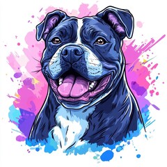 American Bully illustrated in watercolor style, capturing its strong physique and expressive features with soft, fluid colors.