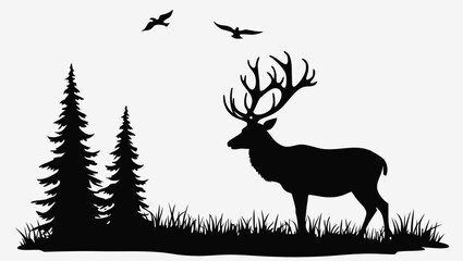 Obraz premium Majestic stag with impressive antlers in a forest clearing trees grass