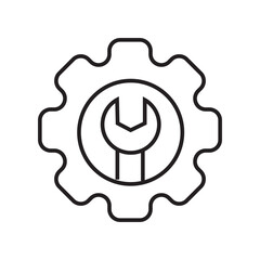 Line icon of gear symbol with wrench for maintenance or mechanical repair. Editable stroke vector. vector illustration