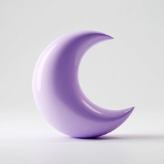 Lavender Crescent Moon 3D Render of a Glossy Purple Moon on White Background