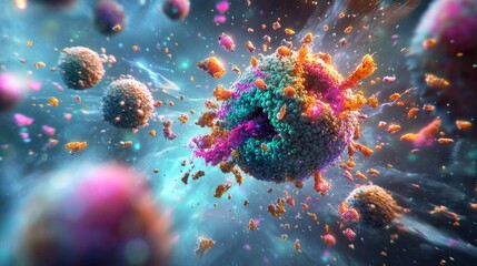 Fototapeta premium Colorful representation of cellular breakdown during apoptosis.