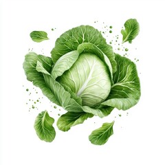 Obraz premium Watercolor splash of cabbage, isolated on a white background.
