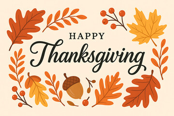 Obraz premium Happy thanksgiving autumn leaves berries acorn festive celebration art