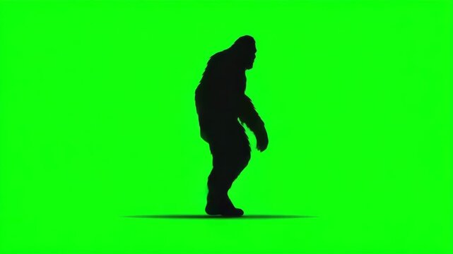 Silhouette of a Large Humanoid Figure Walking Against a Bright Green Background