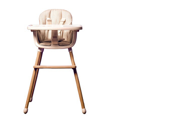 Modern wooden high chair with minimalist design and clean lines, isolated on transparent background in high-resolution PNG format, ideal for digital interior design mockups, baby furniture cutouts