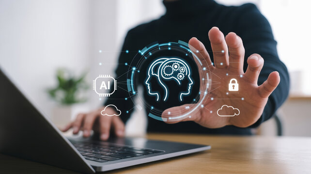 AI customer support for ecommerce. AI technology innovation security digital cloud data business futuristic intelligence. AI for service