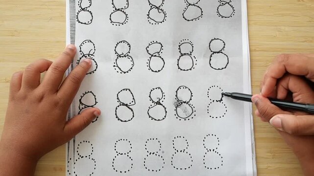 Practicing number eight with tracing activity for children