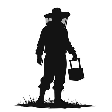 recommend clip art: Beekeeper silhouette wearing protective suit holding equipment veil