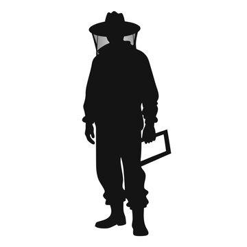 recommend clip art: Beekeeper silhouette wearing protective suit holding frame veil