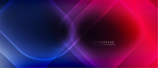 Abstract geometric design. Blue, pink gradients blend. Overlapping shapes create dynamic visual effect. Modern, sleek presentation.