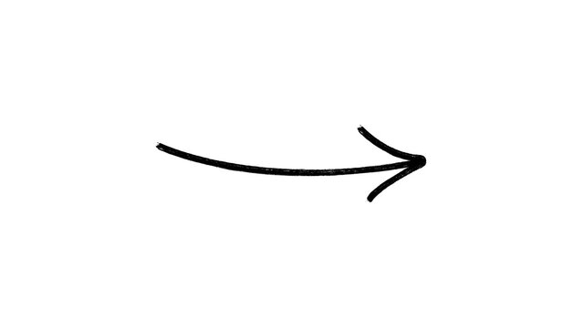 Hand drawn black curved arrow pointing to the right isolated on transparent background