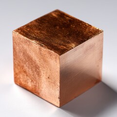 Metallic Copper Cube on White Background