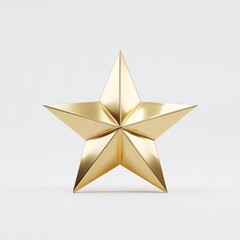 Metallic Gold Five Pointed Star on White Background