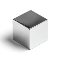 Metallic Silver Cube on White Background