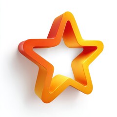 Orange and Yellow 3D Hollow Star on White Background