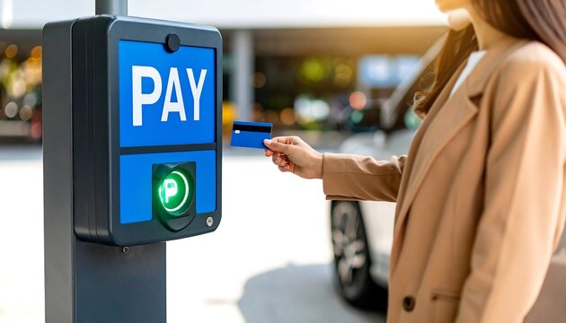 Woman paying for parking with credit card