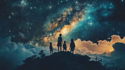 community large family in the park. a large group of people holding hands walking silhouette on nature sunset in the park. big family kid dream concept