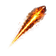 Fiery meteor blazing through dark space with a scorching hot tail of flames and vibrant light