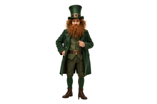 Leprechaun costume, boy posing, studio, green background, St. Patrick's Day