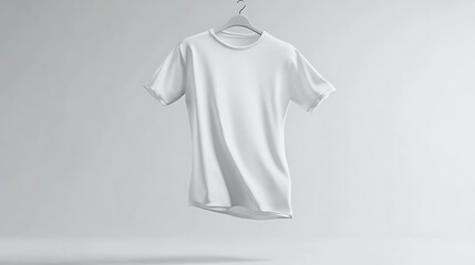 T-shirt mockup floating with invisible hanger, white studio