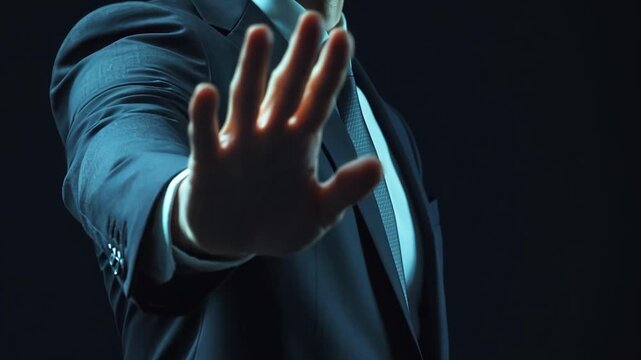 Businessman's hand gestures a refusal