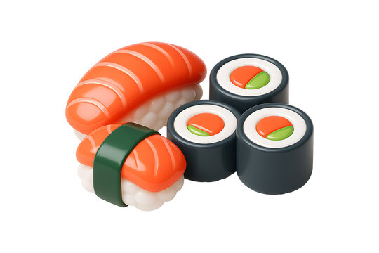 Japanese 3D Sushi Rolls Illustration Isolated on a Transparent Background